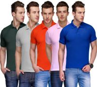 Teesort Solid Men's Polo Neck Multicolor T-Shirt(Pack of 5)