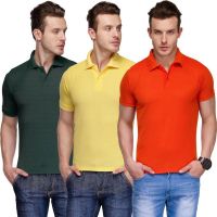 Teesort Solid Men's Polo Neck Multicolor T-Shirt(Pack of 3)