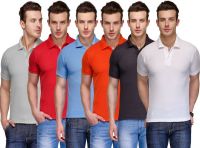 Teesort Solid Men's Polo Neck Multicolor T-Shirt(Pack of 6)