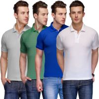 Teesort Solid Men's Polo Neck Multicolor T-Shirt(Pack of 4)
