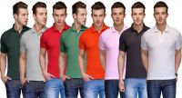 Teesort Solid Men's Polo Neck Multicolor T-Shirt(Pack of 8)