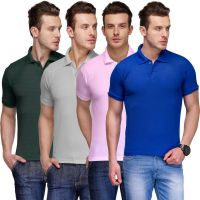 Teesort Solid Men's Polo Neck Multicolor T-Shirt(Pack of 4)