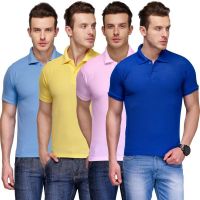 Teesort Solid Men's Polo Neck Multicolor T-Shirt(Pack of 4)