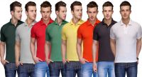 Teesort Solid Men's Polo Neck Multicolor T-Shirt(Pack of 8)