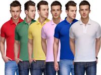 Teesort Solid Men's Polo Neck Multicolor T-Shirt(Pack of 6)