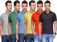 Teesort Solid Men's Polo Neck Multicolor T-Shirt(Pack of 6)
