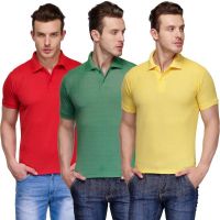 Teesort Solid Men's Polo Neck Multicolor T-Shirt(Pack of 3)