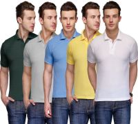 Teesort Solid Men's Polo Neck Multicolor T-Shirt(Pack of 5)