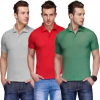 Teesort Solid Men's Polo Neck Multicolor T-Shirt(Pack of 3)