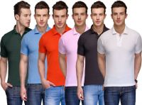 Teesort Solid Men's Polo Neck Multicolor T-Shirt(Pack of 6)