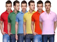 Teesort Solid Men's Polo Neck Multicolor T-Shirt(Pack of 6)