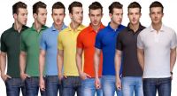 Teesort Solid Men's Polo Neck Multicolor T-Shirt(Pack of 8)