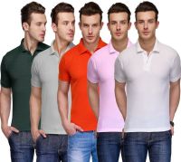 Teesort Solid Men's Polo Neck Multicolor T-Shirt(Pack of 5)