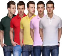Teesort Solid Men's Polo Neck Multicolor T-Shirt(Pack of 5)