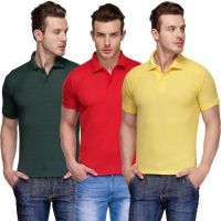 Teesort Solid Men's Polo Neck Multicolor T-Shirt(Pack of 3)