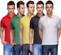 Teesort Solid Men's Polo Neck Multicolor T-Shirt(Pack of 5)
