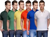 Teesort Solid Men's Polo Neck Multicolor T-Shirt(Pack of 6)