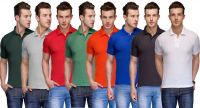 Teesort Solid Men's Polo Neck Multicolor T-Shirt(Pack of 8)