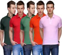 Teesort Solid Men's Polo Neck Multicolor T-Shirt(Pack of 5)