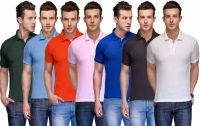 Teesort Solid Men's Polo Neck Multicolor T-Shirt(Pack of 7)