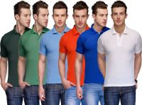 Teesort Solid Men's Polo Neck Multicolor T-Shirt(Pack of 6)
