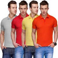 Teesort Solid Men's Polo Neck Multicolor T-Shirt(Pack of 4)