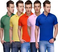 Teesort Solid Men's Polo Neck Multicolor T-Shirt(Pack of 5)