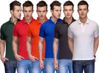 Teesort Solid Men's Polo Neck Multicolor T-Shirt(Pack of 6)