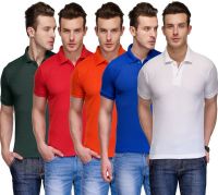 Teesort Solid Men's Polo Neck Multicolor T-Shirt(Pack of 5)