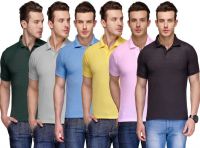 Teesort Solid Men's Polo Neck Multicolor T-Shirt(Pack of 6)