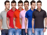 Teesort Solid Men's Polo Neck Multicolor T-Shirt(Pack of 6)