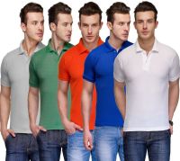 Teesort Solid Men's Polo Neck Multicolor T-Shirt(Pack of 5)