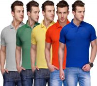 Teesort Solid Men's Polo Neck Multicolor T-Shirt(Pack of 5)