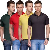 Teesort Solid Men's Polo Neck Multicolor T-Shirt(Pack of 4)