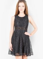 The Vanca Black Colored Embroidered Skater Dress