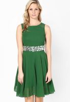 The Vanca Green Colored Embellished Skater Dress