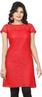 Twinkal Casual, Festive, Formal, Party Embellished, Self Design Women's Kurti(Red)