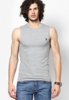 U.S. Polo Assn. Grey Melange Solid Round Neck T-Shirts