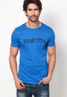 United Colors of Benetton Blue Solid Round Neck T-Shirts