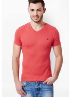 United Colors of Benetton Red Solid V Neck T-Shirts