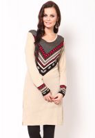 W Beige Printed Kurtis