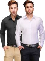 Being Fab Men's Solid Casual White, Black Shirt(Pack of 2)