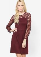 Besiva Maroon Colored Embroidered Bodycon Dress