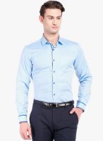 Black Coffee Blue Solid Slim Fit Formal Shirt