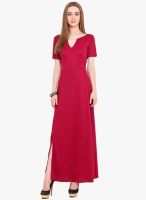 Blink Maroon Colored Solid Maxi Dress