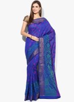 Bunkar Blue Embroidered Silk Blend Saree