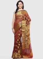 Bunkar Maroon Printed Silk Blend Saree