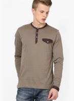 FREECULTR Brown Solid Henley T-Shirt