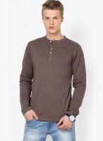 FREECULTR Brown Solid Henley T-Shirt