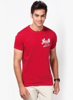 French Connection Red Solid Round Neck T-Shirts
